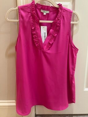 JADE Sleeveless Ruffle V-Neck Blouse - hot pink